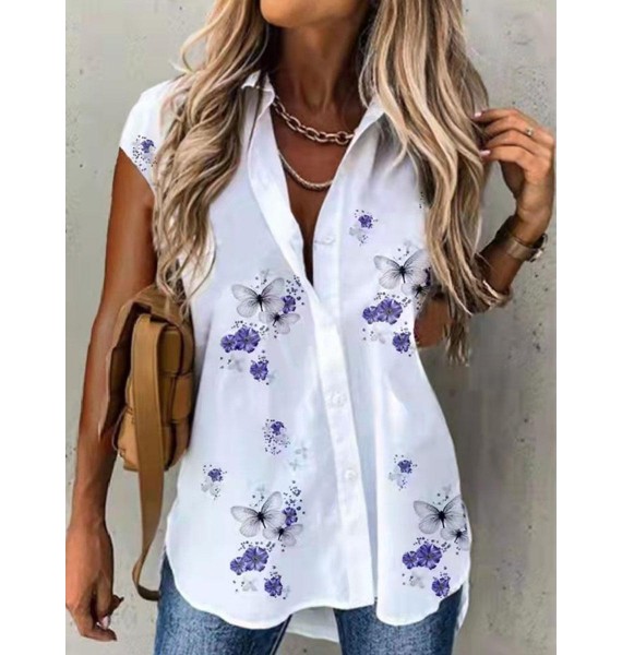 Casual Loose Floral Print Short Sleeve Blouse