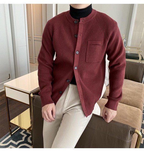 Men's Elegant Cssic Red Simple Knit Cardigan