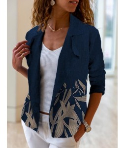 Casual Leaf Print Suit Jacket Women