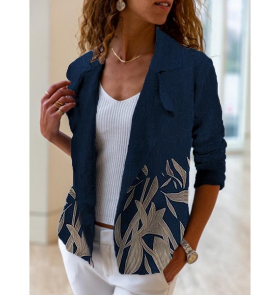 Casual Leaf Print Suit Jacket Women