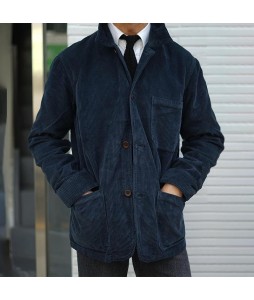 Men's  Blue Simple Corduroy Casual Jacket