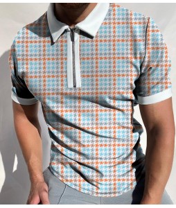 Thousand bird check short sleeve polo shirt