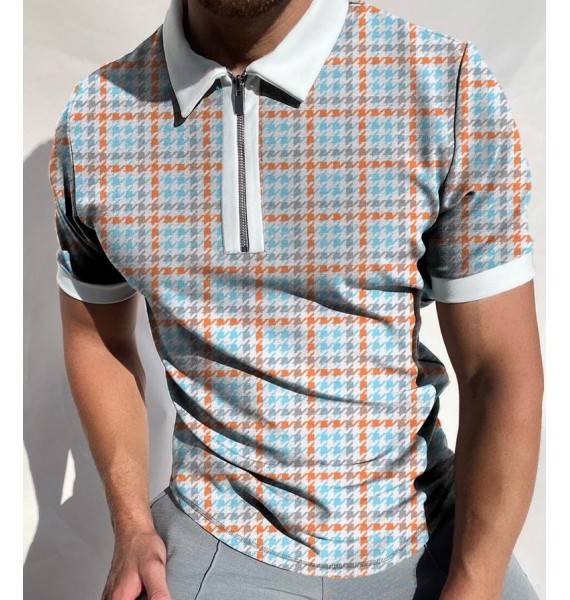 Thousand bird check short sleeve polo shirt