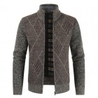 Men's Stand Colr Patchwork Pid Fleece Sweater Cardigan