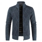 Men's Stand Colr Patchwork Pid Fleece Sweater Cardigan