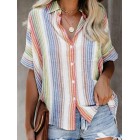 Striped Cotton And Linen Short-sleeved Blouse