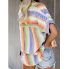 Striped Cotton And Linen Short-sleeved Blouse