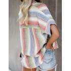 Striped Cotton And Linen Short-sleeved Blouse