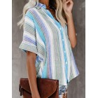 Striped Cotton And Linen Short-sleeved Blouse