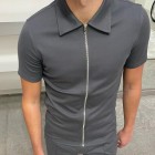 Solid color zip slim-fit polo shirt