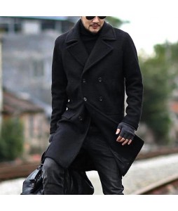 Men's Double Breasted Mid Length pel Woolen Trench Coat