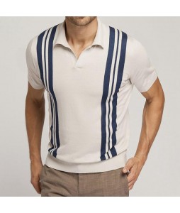 Striped Slim Knit Short Sleeve Polo Shirt