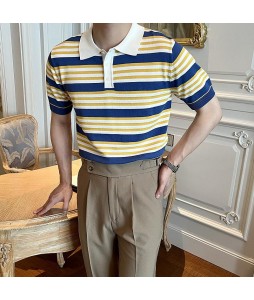 Color Block Stripe Knite Polo Shirt