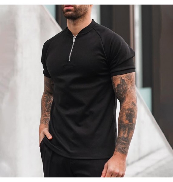 Zipper V-neck Bck Polo Shirt