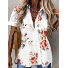 Casual Loose Floral Print Cardigan Short Sleeve Blouse