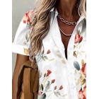 Casual Loose Floral Print Cardigan Short Sleeve Blouse