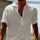 Men's Casual Solid Color Cotton Linen Half Open Colr Shirt