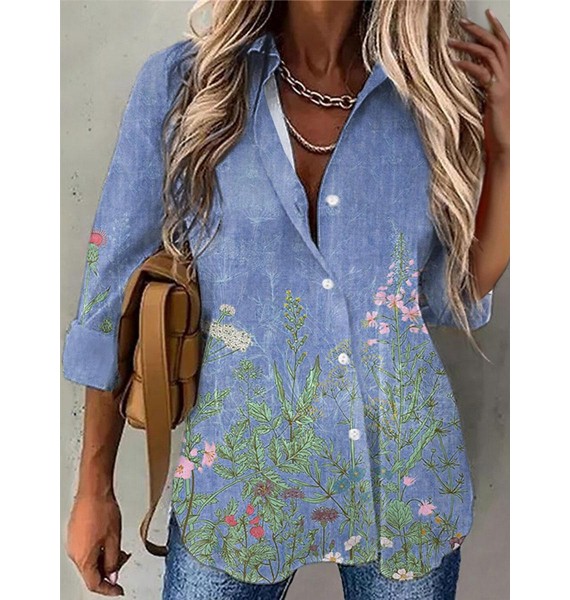 Floral Casual Shirt Colr Long Sleeve Blouse