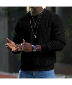 Men's Solid Waffle Crew Neck Pullover Knit