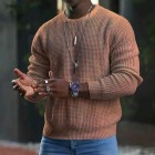 Men's Solid Waffle Crew Neck Pullover Knit