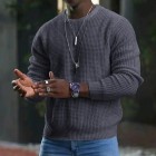 Men's Solid Waffle Crew Neck Pullover Knit