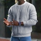 Men's Solid Waffle Crew Neck Pullover Knit