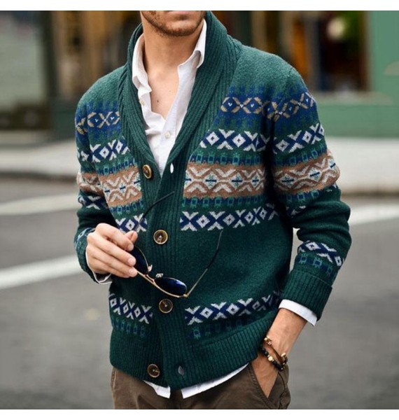 Men's  pel Long Sleeve Jacquard Cardigan