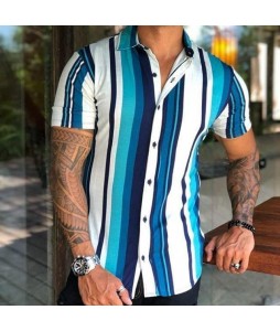 Casual striped print slim short sleeve shirt