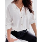 Fashion Casual Solid Color pel Pocket Long Sleeve Shirt