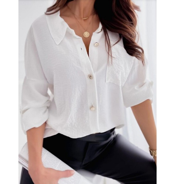 Fashion Casual Solid Color pel Pocket Long Sleeve Shirt