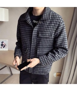 Men's Casual Check Textured Long Sleeve Jacket