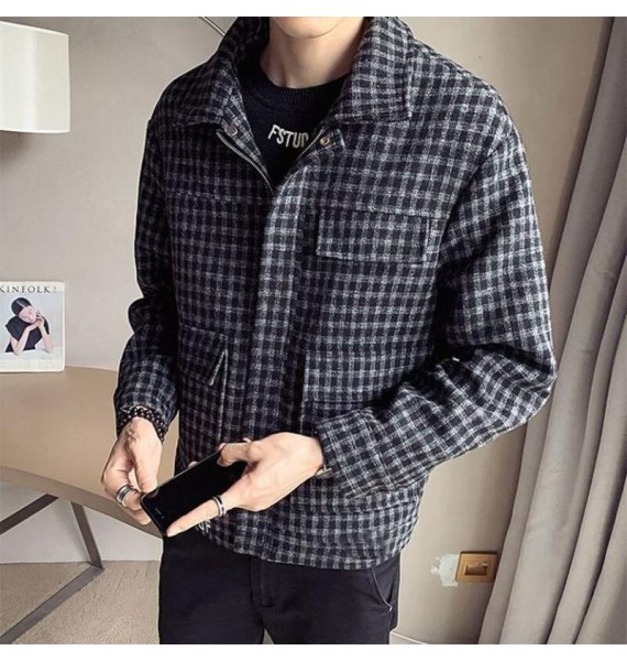 Men's Casual Check Textured Long Sleeve Jacket