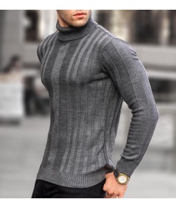 Men's Stack Colr Grey Trend Casual Striped Sweater