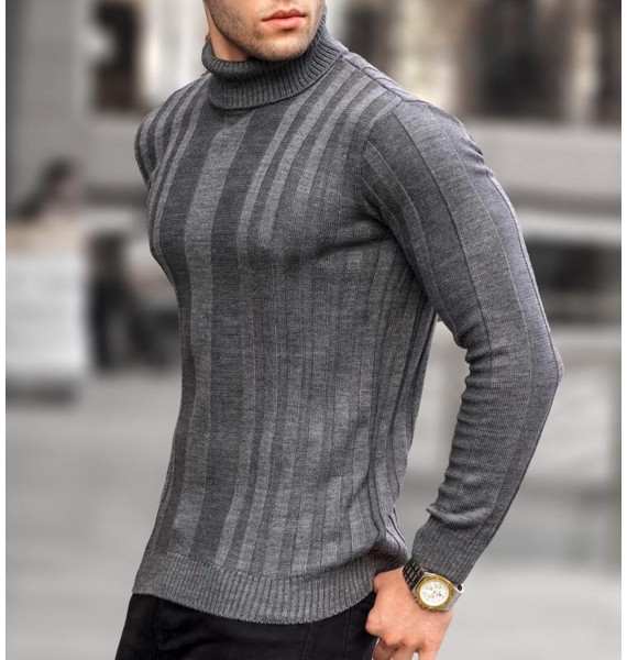 Men's Stack Colr Grey Trend Casual Striped Sweater