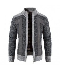 Men's Patchwork Full Zip  Sweater