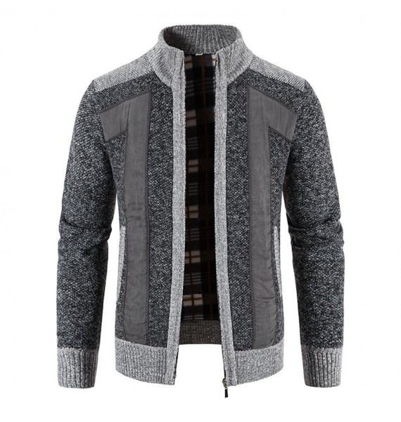 Men's Patchwork Full Zip  Sweater