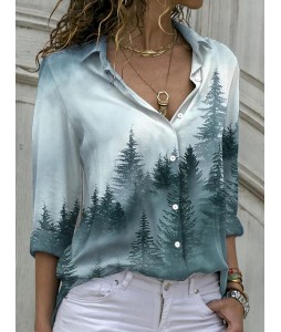 Casual Loose Forest Print Long Sleeve Blouse