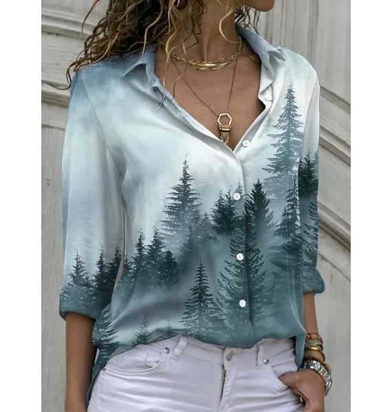 Casual Loose Forest Print Long Sleeve Blouse