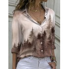 Casual Loose Forest Print Long Sleeve Blouse