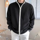 Men's Elegant Contrast Knit Zip-Up Casual Cardigan