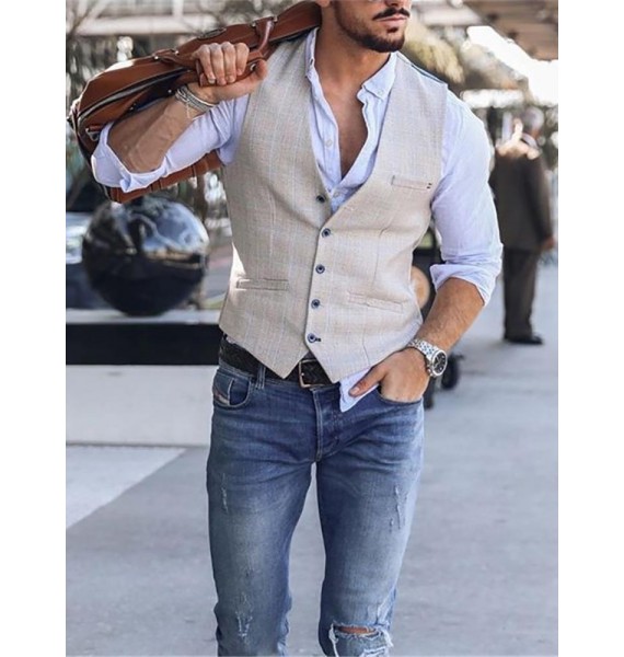 Men's Fashion Single-breasted V-neck Waistcoats