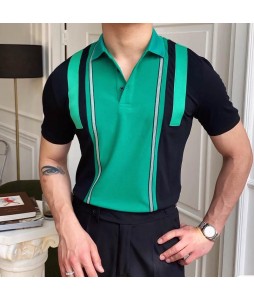 Men's Casual Knitted Contrasting Polo Shirt