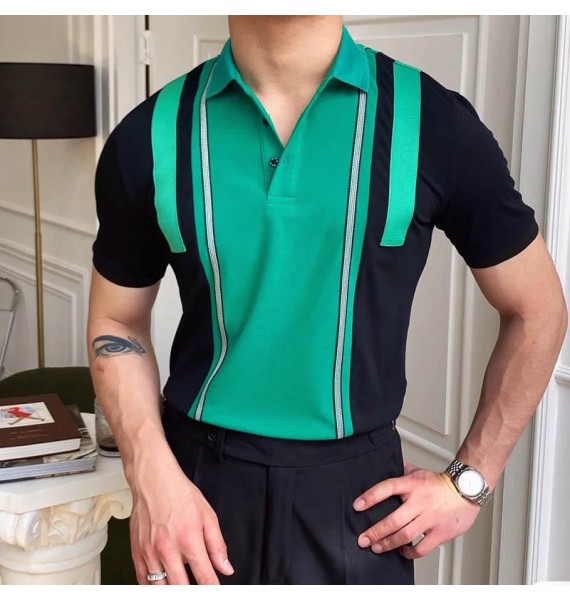 Men's Casual Knitted Contrasting Polo Shirt