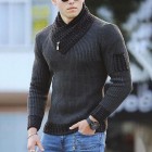 Men's Casual Scarf Colr Knit Long Sleeve Sweater