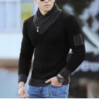 Men's Casual Scarf Colr Knit Long Sleeve Sweater