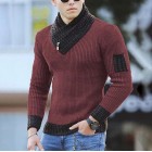 Men's Casual Scarf Colr Knit Long Sleeve Sweater