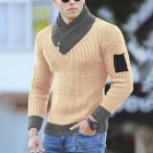 Men's Casual Scarf Colr Knit Long Sleeve Sweater