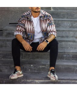 Men's Casual Colorblock Geometric Pattern Shirt Jacket