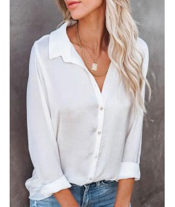 Casual Loose Solid Color Cardigan Long Sleeve Blouse