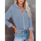 Casual Loose Solid Color Cardigan Long Sleeve Blouse